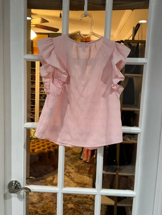 On 34th Light Pink V-Neck Ruffle Sleeve Blouse - Picture 4 of 4